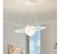 SANGPAO Nordic Warehouse Stampa 3D Lampada a Sospensione Luna 50W LED Lampada ad Anello Lampadario a Sfera Bianco Latte per Bambini Lampadario Moderno a Soffitto Pianeta per Ragazzo Ragazza Camera da