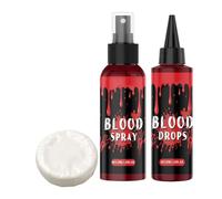 Sangue finto, kit di trucco realistico con sangue finto, lavabile, kit per trucco da vampiro fresco, spray di sangue finto con sapone per la pulizia, sangue gocciolante, set di pittura per il viso