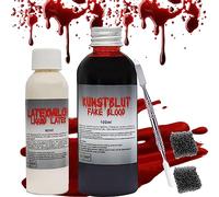 Sangue Finto Sangue Artificiale 100ml, Latte di Lattice 60ml, Sangue Finto Lavabile Effetto Speciale con Spugna e Spatola, per Halloween Zombie Vampiro Crosta Make-up per Ferite e Cicatrici
