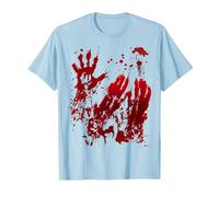 Sangue Maglietta Mano Schizzi di Sangue Zombie Horror Maglietta, Uomo, Celeste, M
