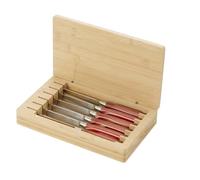 SanheKit Set di Coltelli da Bistecca, 6 Pezzi con Scatola in Bambù, Manico in Legno Rosso, Acciaio Inossidabile 5cr15