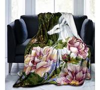 SANHESAN Coperta Pile Matrimoniale 240 x 260 Fiore di peonia volpe bianca Coperte Plaid di Flanella Letto Matrimoniale, Copridivano in Microfibra, Coperta Termica per Divano Copriletto