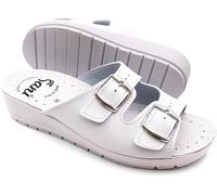 Ciabatte Donna con Doppia Fascia Pantofole Sanitarie Sandali Fibbia Regolabile in Vera Pelle Punta Aperta (Bianco, Sistema Taglie Calzature EU, Adulto, Donna, Numero, Media, 41)