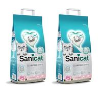 Sanicat - Lettiera per gatti agglomerante bianca all’aroma di petali di rosa, A base di minerali naturali, Assorbe l'umidità Formato da 8 L (Confezione da 2)