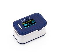 SANICO Pulsossimetro da Dito - Dispositivo Compatto per Misurare: Frequenza Cardiaca, Indice di Perfusione e Ossigeno nel Sangue SpO2 - Display a Colori a 6 Orientazioni, Autoarresto, Batterie Incluse