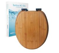 sanicomfort Sedile WC in bambù con abbassamento automatico | sedile WC in vero legno | Soft Close | antibatterico, resistente, ovale, cerniere in acciaio inox - scuro
