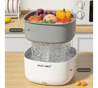 Sanificatore senza fili per la cucina - Pulitore a ultrasuoni per frutta e verdura, purificatore alimentare a batteria, 36V o inferiore, in materiale PP, bianco, cesto di lavaggio e ammollo per frutta