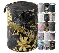 Sanilo Cesto per il Bucato con Coperchio, Cesto per Biancheria Robusto e Rotondo 60 Litri, Portabiancheria Piegabile con Maniglie Laterali (Golden Leaves)