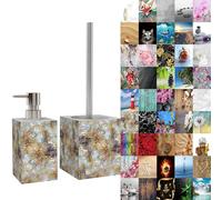 Sanilo Set di accessori per il bagno, dispenser di sapone e scopino WC, materiale di alta qualita, che attira l'attenzione in ogni bagno (Marmo Marrone)