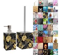 Sanilo Set di accessori per il bagno, dispenser di sapone e scopino WC, materiale di alta qualita, che attira l'attenzione in ogni bagno (Golden Leaves)