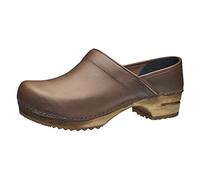 Sanita Julie | Zoccoli Chiusi da Donna | Zoccoli in Pelle con Suola in Legno | Prodotto Originale Fatto Mano | Marrone Antico | 42