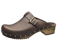 Sanita Kristel | Zoccoli Aperti da Donna | Zoccoli in Pelle con Suola in Legno | Prodotto Originale Fatto Mano | Marrone | 37
