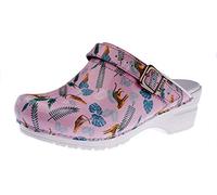 Sanita Animal Leopard | Zoccoli Aperti da Donna | Zoccoli Artigianali Originali in Pelle Flessibile | Plantare Anatomico in Schiuma Morbida | Cinturino Regolabile sul Tallone | Rosa | 38
