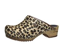 Sanita Caroline | Zoccoli Aperti da Donna | Zoccoli in Pelle con Suola in Legno | Prodotto Originale Fatto Mano | Marrone Leopardo | 38