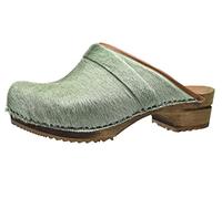 Sanita Caroline | Zoccoli Aperti da Donna | Zoccoli in Pelle con Suola in Legno | Prodotto Originale Fatto Mano | Suola sostenibile | Verde Chiaro | 37 EU