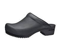 Sanita Chrissy | Zoccoli Aperti da Donna | Zoccoli in Pelle con Suola in Legno | Prodotto Originale Fatto Mano | Nero | 36