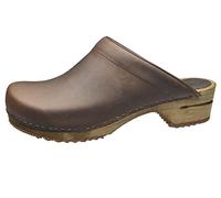 Sanita Christian | Zoccoli Aperti da Uomo | Zoccoli Originali Fatti a Mano in Pelle Flessibile e Legno | Marrone Antico | 43