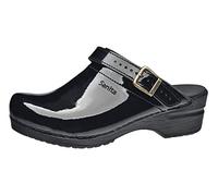 Sanita Freya | Zoccoli Aperti da Donna | Zoccoli Artigianali Originali in Pelle Flessibile | Plantare Anatomico in Schiuma Morbida | Cinturino Regolabile sul Tallone | Nero | 39