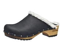 Sanita Hese | Zoccoli Aperti da Donna | Zoccoli in Pelle con Suola in Legno | Prodotto Originale Fatto Mano | Nero | 38