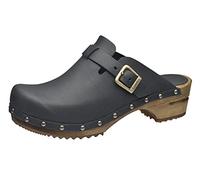 Sanita Kristel | Zoccoli Aperti da Donna | Zoccoli in Pelle con Suola in Legno | Prodotto Originale Fatto Mano | Nero | 41