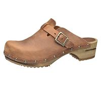 Sanita Kristel | Zoccoli Aperti da Donna | Zoccoli in Pelle con Suola in Legno | Prodotto Originale Fatto Mano | Marrone Chiaro | 39