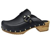 Sanita Lillen | Zoccoli Aperti da Donna | Zoccoli in Pelle con Suola in Legno | Prodotto Originale Fatto Mano | Suola sostenibile | Nero | 40 EU