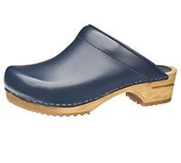 Sanita Lotte | Zoccoli Aperti da Donna | Zoccoli in Pelle con Suola in Legno | Prodotto Originale Fatto Mano | Blu | 41