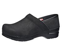 Sanita Professional | Zoccoli Chiusi in Pelle Oliata da Donna | Originale Fatto a Mano in Pelle Flessibile | Plantare Anatomico in Schiuma Morbida | Nero | 41