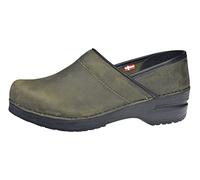 Sanita Professional | Zoccoli Chiusi in Pelle Oliata da Donna | Originale Fatto a Mano in Pelle Flessibile | Plantare Anatomico in Schiuma Morbida | Verde | 39