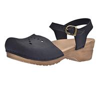 Sanita Sella | Sandali Originali Fatti a Mano in Pelle Flessibile | Cinturino alla Caviglia | Plantare anatomico con Morbida Schiuma | Nero | 38 EU