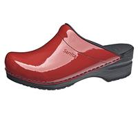 Sanita Sonja Patent | Zoccoli Aperti da Donna | Zoccoli Artigianali Originali in Pelle Flessibile | Plantare Anatomico in Schiuma Morbida | Rosso | 37