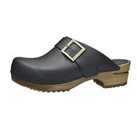 Sanita Urban | Zoccoli Aperti da Donna | Zoccoli in Pelle con Suola in Legno | Prodotto Originale Fatto Mano | Nero | 38