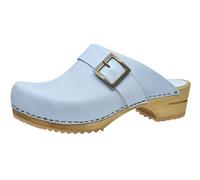 Sanita Urban | Zoccoli Aperti da Donna | Zoccoli in Pelle con Suola in Legno | Prodotto Originale Fatto Mano | Suola sostenibile | Azzurro | 40 EU