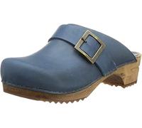 Sanita Urban | Zoccoli Aperti da Donna | Zoccoli in Pelle con Suola in Legno | Prodotto Originale Fatto Mano | Blu | 42