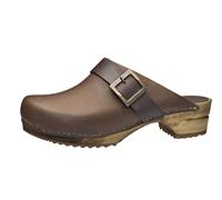 Sanita Urban | Zoccoli Aperti da Donna | Zoccoli in Pelle con Suola in Legno | Prodotto Originale Fatto Mano | Marrone Antico | 40