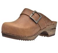 Sanita Urban | Zoccoli Aperti da Donna | Zoccoli in Pelle con Suola in Legno | Prodotto Originale Fatto Mano | Marrone | 38