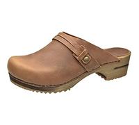 Sanita Ursana | Zoccoli Aperti da Donna | Zoccoli in Pelle con Suola in Legno | Prodotto Originale Fatto Mano | Marrone | 38