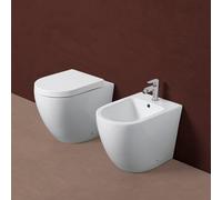 Sanitari bagno filomuro a terra rimless scarico traslato vaso bidet e copriwc