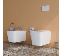 Sanitari bagno SOSPESI filo muro in ceramica VASO wc, COPRIVASO e BIDET Cube
