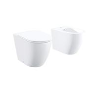 Sanitari filomuro comfort in ceramica bianco lucido vaso rimless h44,5 cm con copriwc soft-close e bidet Mod. Europa