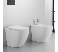Sanitari filomuro con sedile soft close scarico rimless