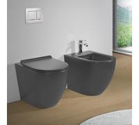 Sanitari Filomuro in Ceramica Grigio Opaco con Copriwc Soft Close e Scarico a Tornado - Set WC e Bidet Linea Tokyo Design Moderno