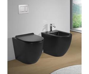 Sanitari Filomuro in Ceramica Nero Opaco con Copriwc Soft Close e Scarico a Tornado - Set WC e Bidet Linea Tokyo Design Moderno