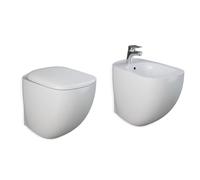 SANITARI IN CERAMICA FILO MURO VASO, BIDET E COPRI-WC SOFT-CLOSE MOD.ILLUSION RAK CERAMICS BIANCO LUCIDO