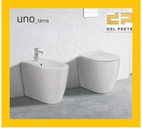 SANITARI IN CERAMICA FILO MURO VASO, BIDET E COPRI-WC SOFT-CLOSE MOD.UNO BIACO