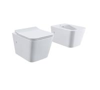 Sanitari in ceramica sospesi bianco lucido vaso rimless bidet sedile soft-close chiusura rallentata mod. Londra