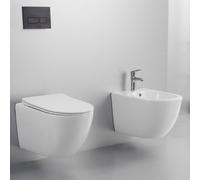 Yellowshop - Sanitari bagno sospesi filo muro - Wc rimless, copriwc soft close e bidet mod. Hoop
