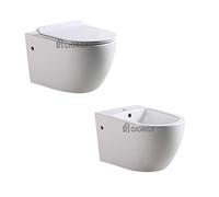 SANITARI WC VASO BIDET COPRIVASO TERRA O SOSPESI SOFT-CLOSE BAGNO SERIE COMPLETA TONDA (WC + COPRIVASO + BIDET, VERSIONE SOSPESA)
