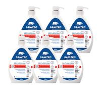 Sanitec, Securgerm, Sapone Liquido Igienizzante per le Mani, Detergente Liquido con 2 Antibatterici a pH 5.5, Dermatologicamente Testato, Made in Italy, Non profumato, 6 Flaconi da 1L 6000ml