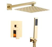 SaniteModar Set Doccia Incasso Dorato, Miscelatore Doccia Incasso con 30x30cm Soffione, kit Doccia Incasso con Doccetta